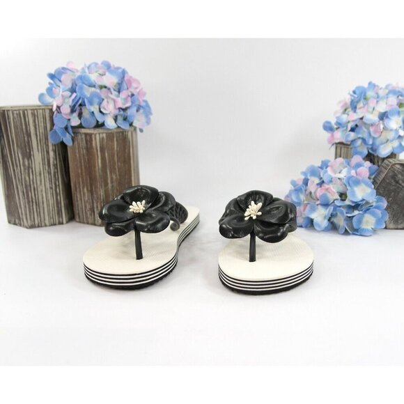 Tory Burch Perfect Black Rubber Leather Petal Flower Slide Sandals Size 8 NIB - Picture 2 of 7